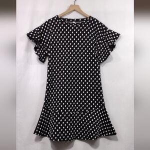 NWT Uncle Frank Polkadot Preppy Dress Womens S Black White Ruffle Academia Retro